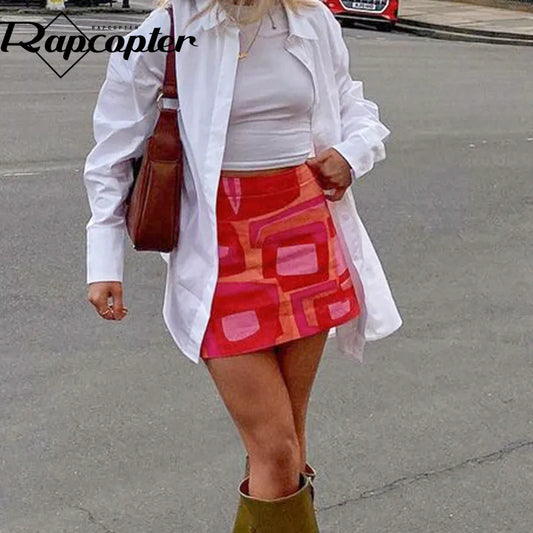 Womens Rapcopter Printed Vitage Mini Skirts High Waisted