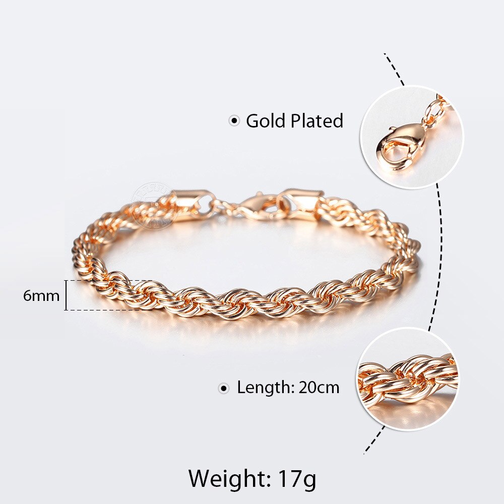 Unisex Rose Gold Color Bracelet Wave Twisted Rope Link Chain