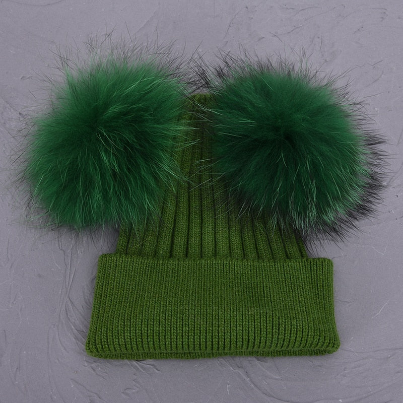 Double Fur Pompom Hat