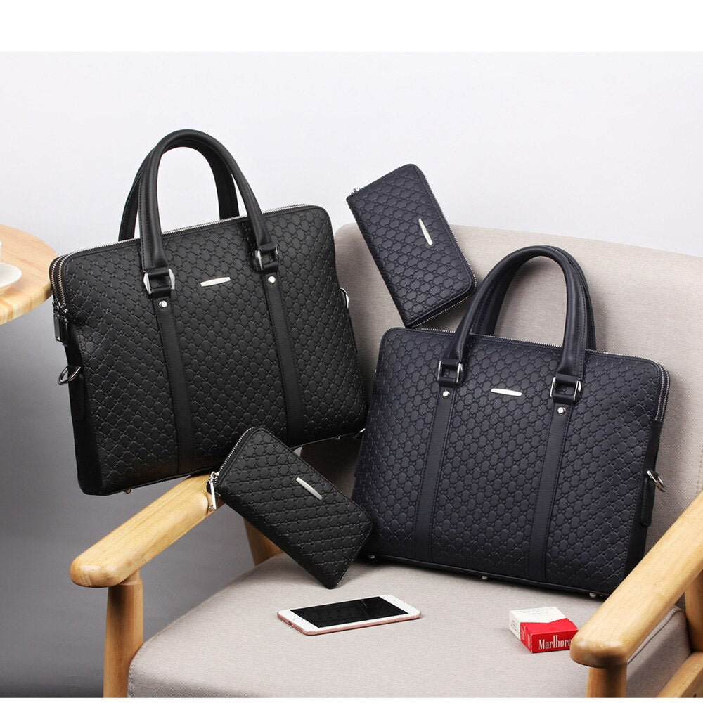 New Double Layers Men's Leather Business Briefcase