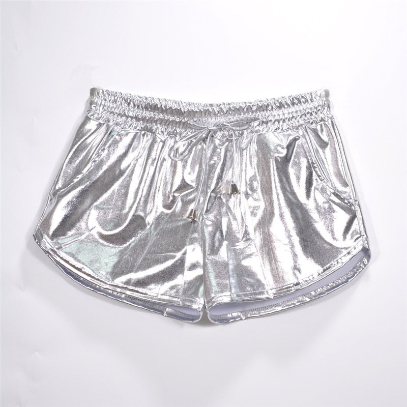 Womens Shiny Metallic Hot Shorts Holographic Casual Elastic Drawstring Shorts