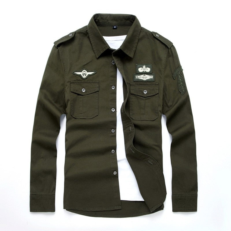 Men long sleeve military cotton shirt