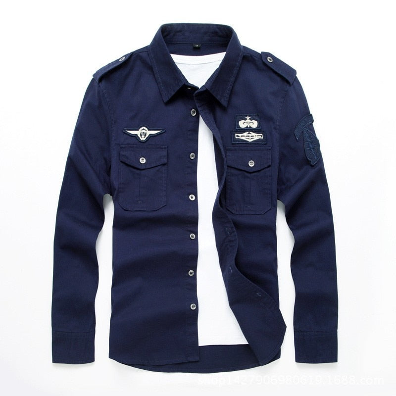 Men long sleeve military cotton shirt