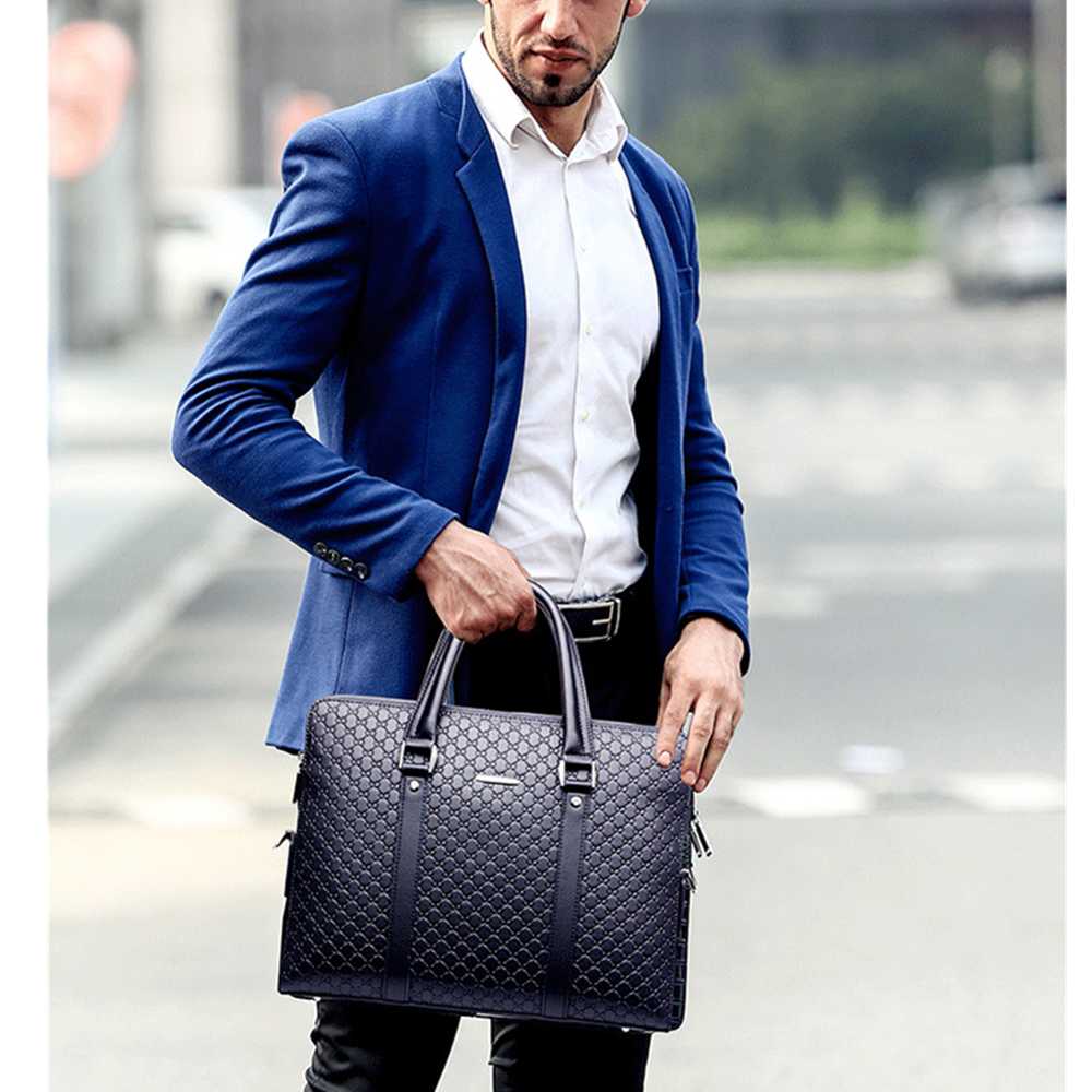 New Double Layers Men's Leather Business Briefcase