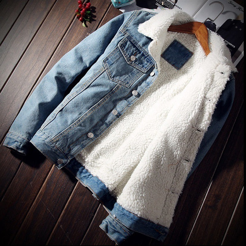 Men's DIMUSI Denim Jackets Fleece Thick Warm Jean Jacket