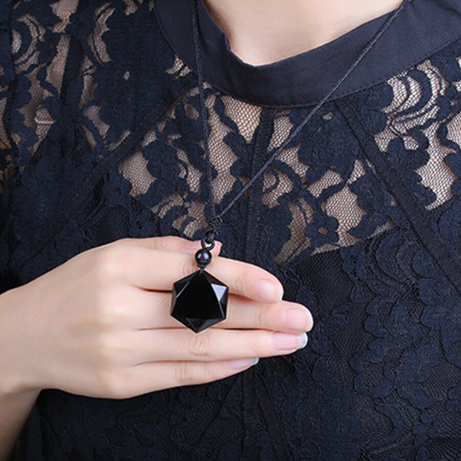 Natural Energy Stone Necklaces for Women Black Obsidian Pendants