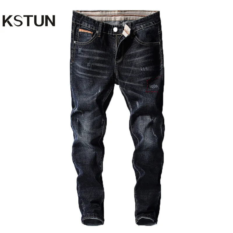 Mens KSTUN Denim Fashion Desinger Black Blue Stretch Slim Fit Jeans f