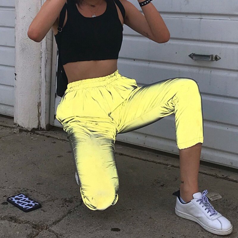 Womens Reflective pants high waist jogger sweatpants