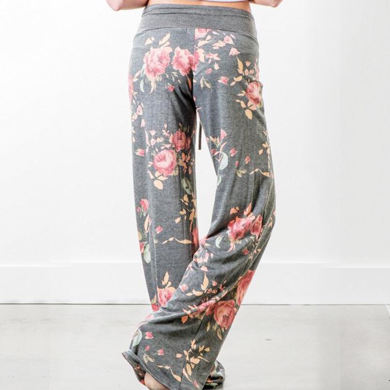 Spring Autumn Women Long Pants Loose Floral Print Drawstring Lace Camouflage stripe Wave point Sweatpants