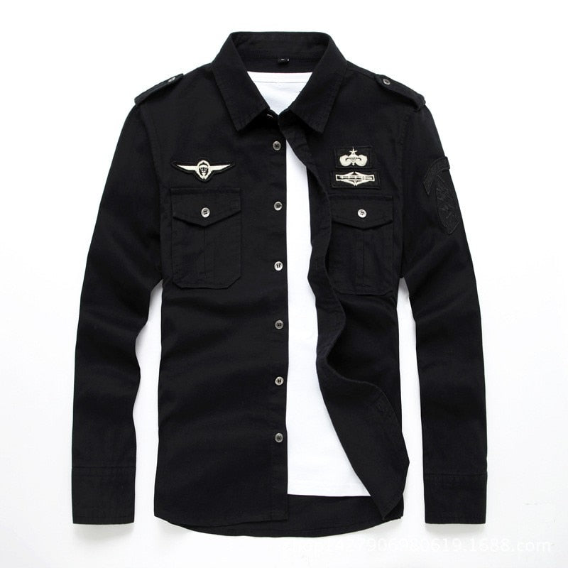 Men long sleeve military cotton shirt