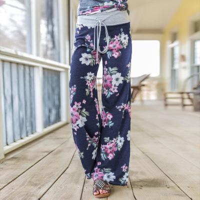 Spring Autumn Women Long Pants Loose Floral Print Drawstring Lace Camouflage stripe Wave point Sweatpants