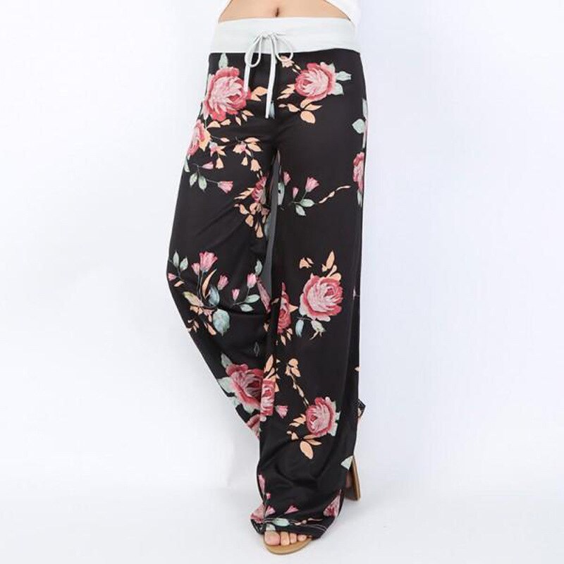 Spring Autumn Women Long Pants Loose Floral Print Drawstring Lace Camouflage stripe Wave point Sweatpants