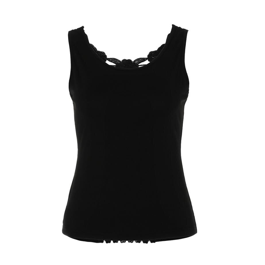 Women O-Neck Lace Shoulder Straps Back Hollow Out Vest T-Shirt