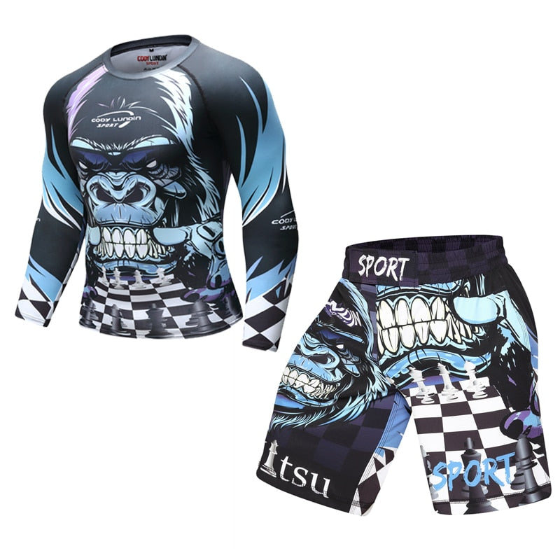 Mens Summer 3D orangutan Compression Jiu Jitsu