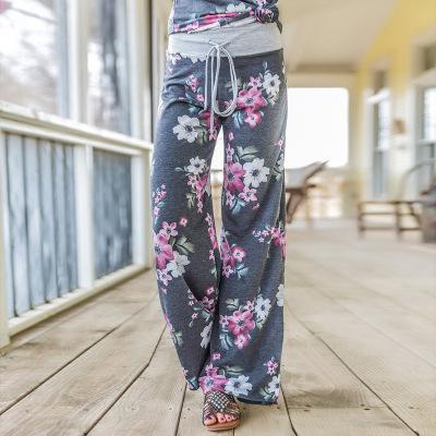 Spring Autumn Women Long Pants Loose Floral Print Drawstring Lace Camouflage stripe Wave point Sweatpants