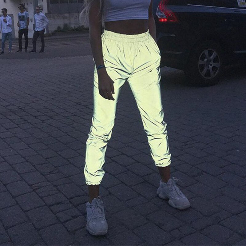 Womens Reflective pants high waist jogger sweatpants