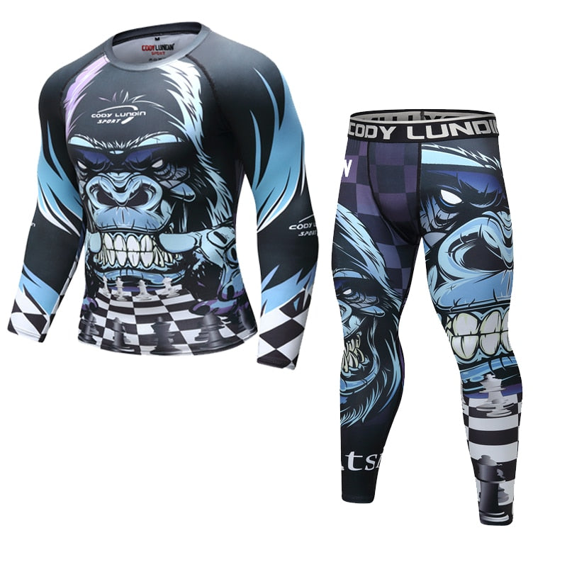 Mens Summer 3D orangutan Compression Jiu Jitsu