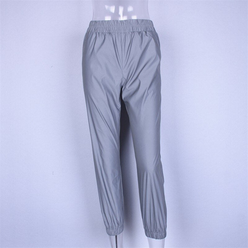 Womens Reflective pants high waist jogger sweatpants