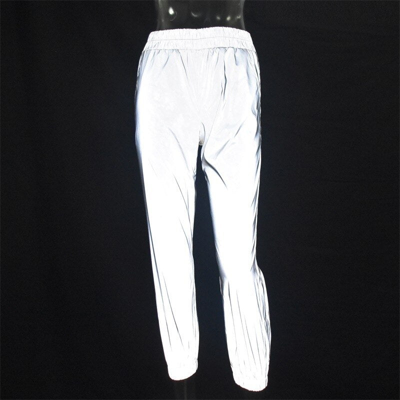 Womens Reflective pants high waist jogger sweatpants