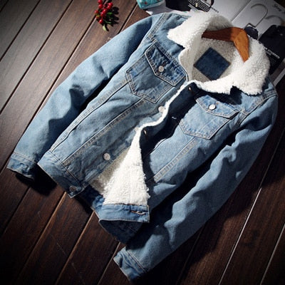 Men's DIMUSI Denim Jackets Fleece Thick Warm Jean Jacket