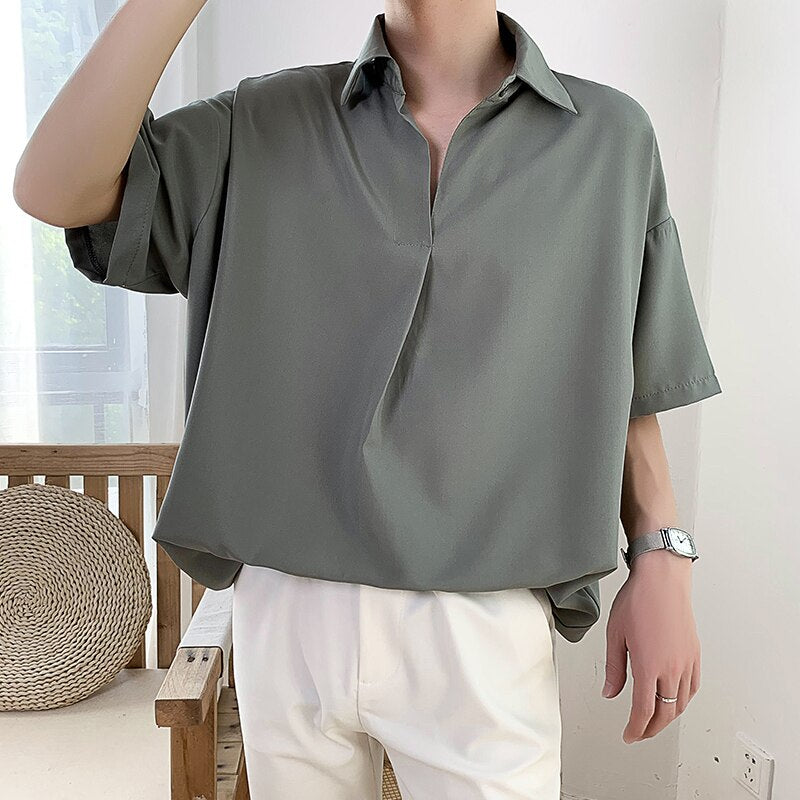 Men's New Pattern Short Sleeve Cool Shirt French Cuff Brand Clothing