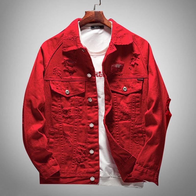 Men's Sokotoo Red ripped denim coat