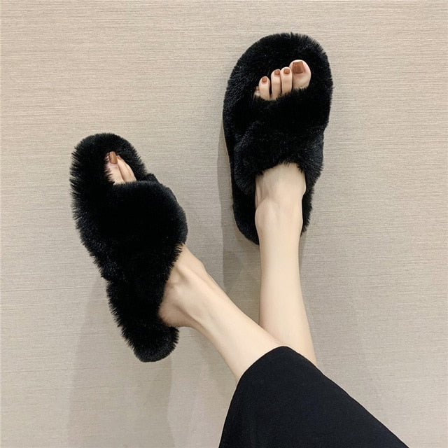 Indoor Women Furry open toe Slippers