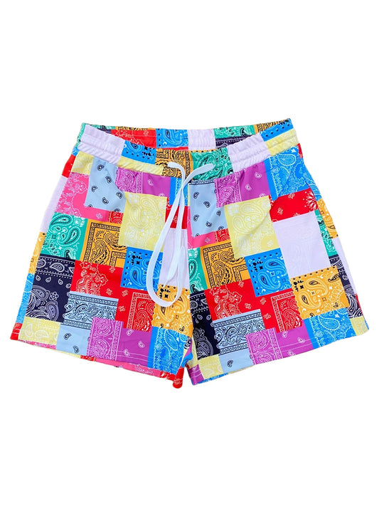 Bandana Midi Waist Patchwork Short Pants Women