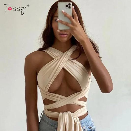 Womens Tossy DIY Y2K Style Bandage Halter Crop Top