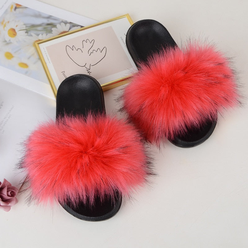 Faux Fur Slides Furry Slipper Summer Shoes