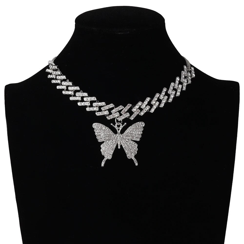 Big Butterfly Necklace For Women Cuban Link Chain