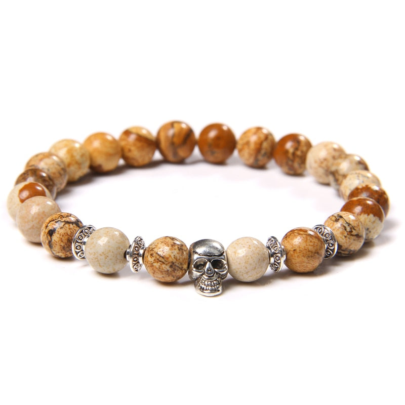 Unisex Skull Bracelets Natural Stone Tiger Eye Bracelet