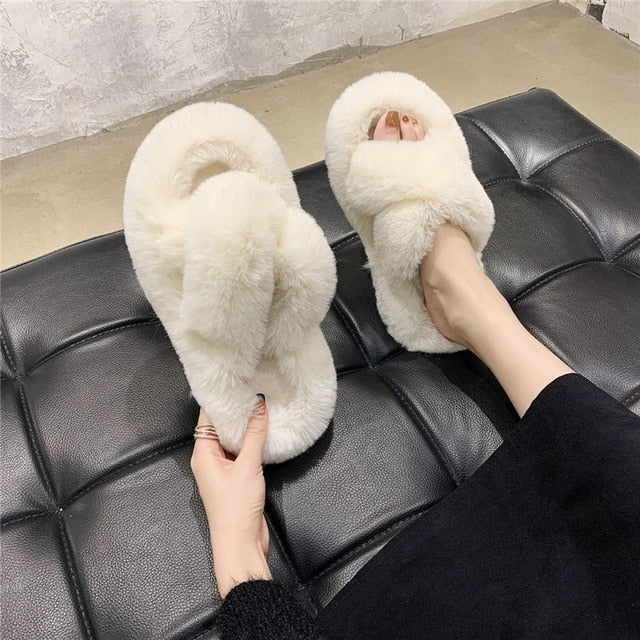 Indoor Women Furry open toe Slippers