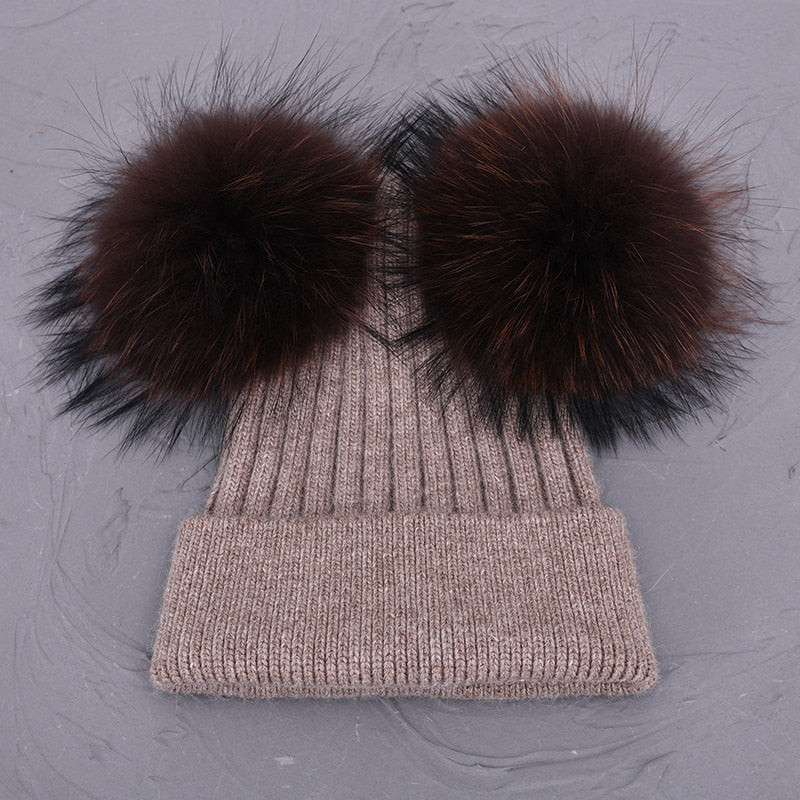 Double Fur Pompom Hat