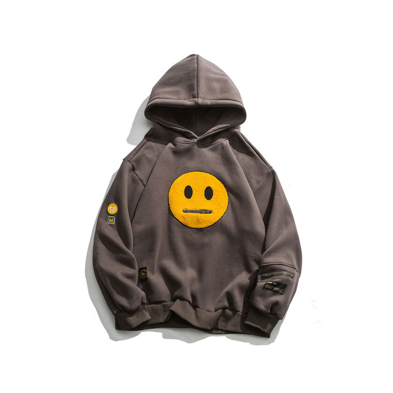 Men's GONTHWID Hip Hop Pocket Smile Face Patchwork Hooded Sweatshirt