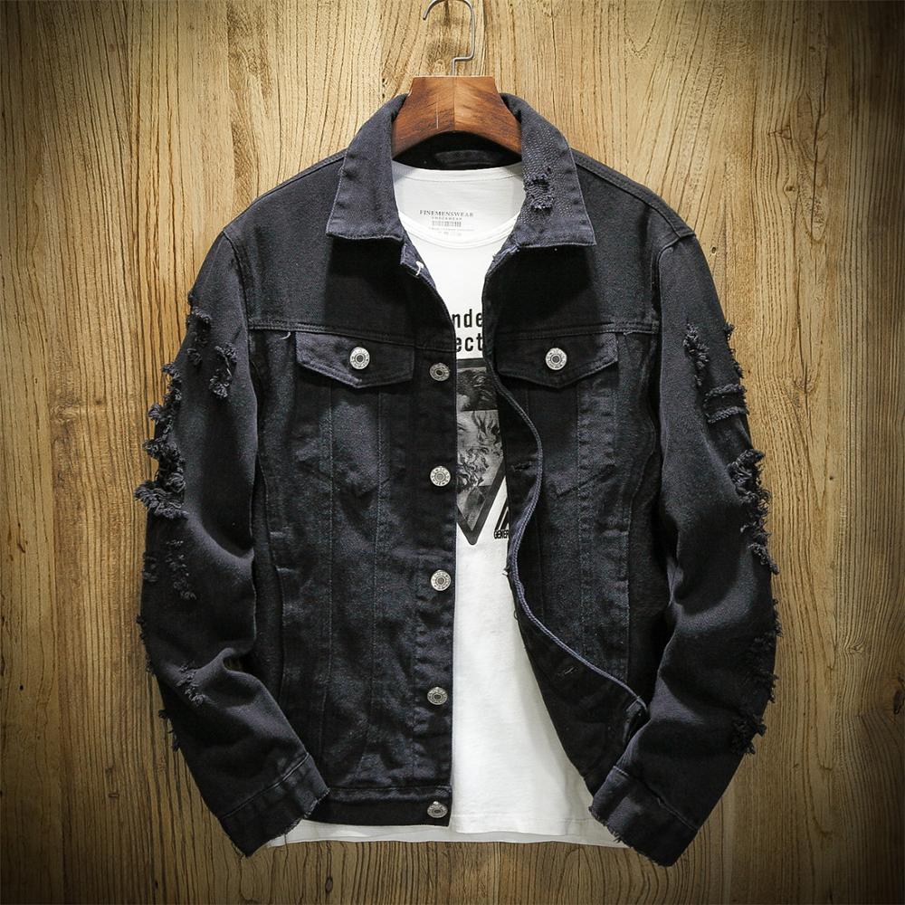 Men's Slim Fit Ripped Cotton Denim Jacket