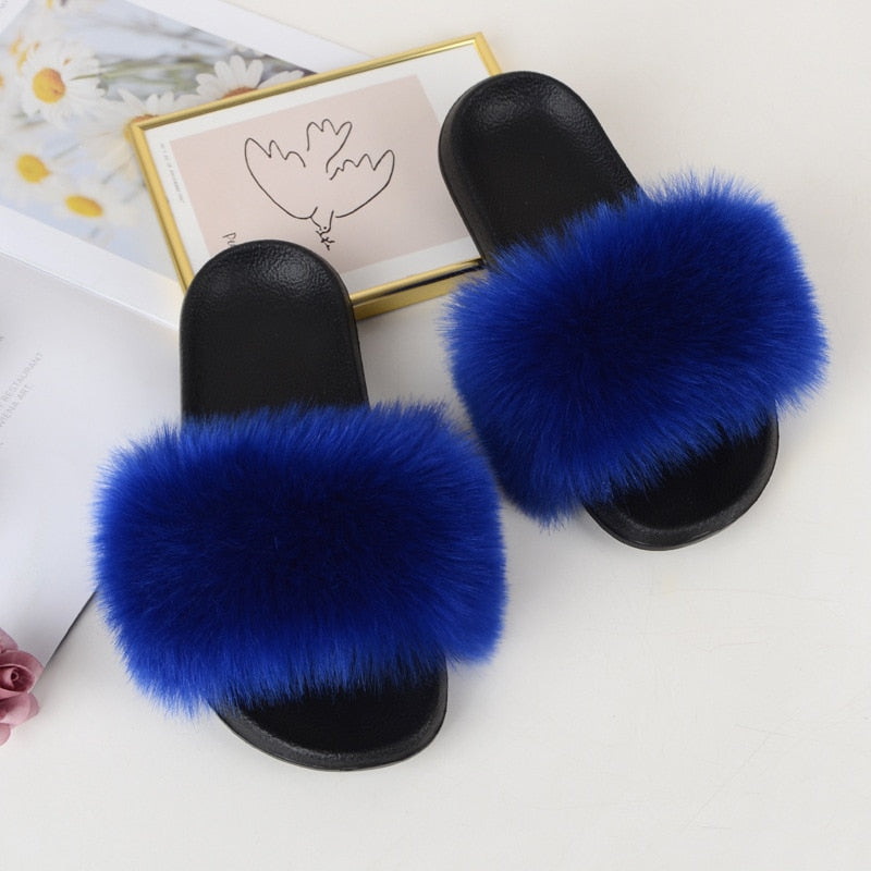 Faux Fur Slides Furry Slipper Summer Shoes