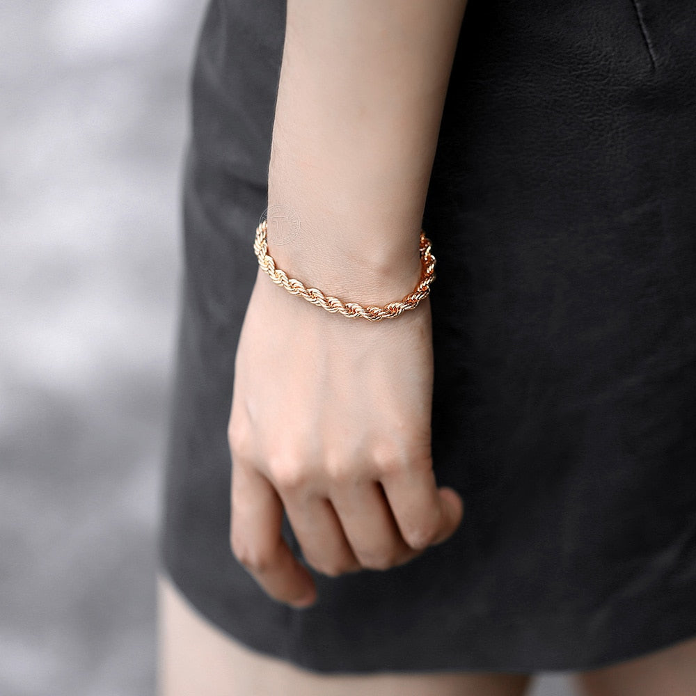 Unisex Rose Gold Color Bracelet Wave Twisted Rope Link Chain