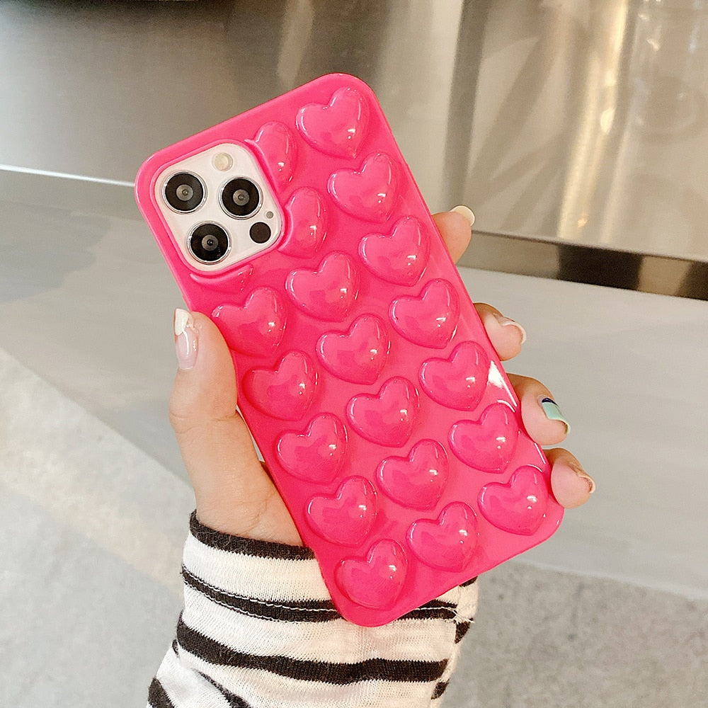 LOVECOM 3D Love Heart Candy Color Phone Case For iPhone