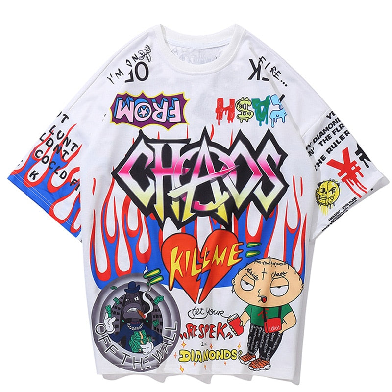 Mens Aolamegs Graffiti Cartoon Printed Men's Tee