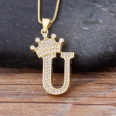 Nidin Luxury A-Z Crown Alphabet Pendant Chain