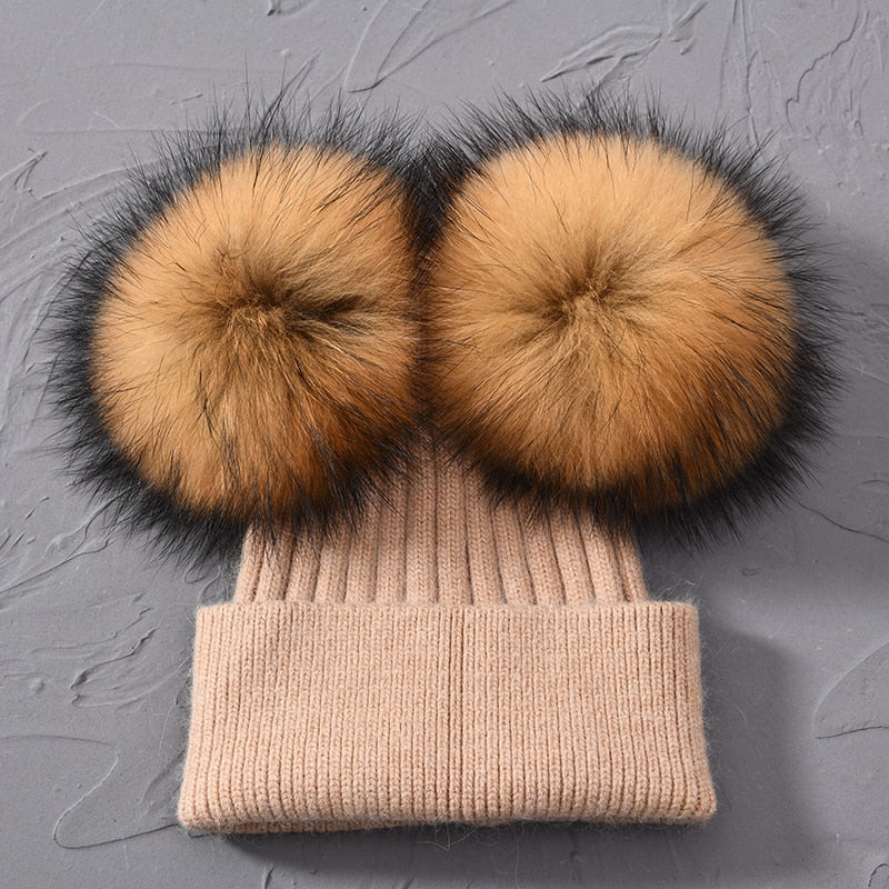 Double Fur Pompom Hat