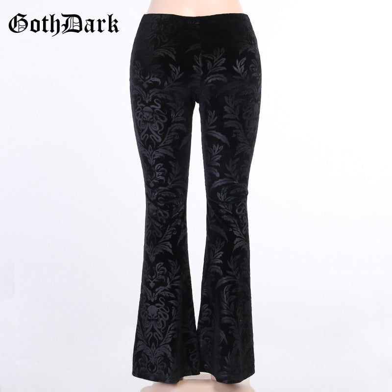 Women's Goth Dark Vintage Floral Scratched Pants High Waist