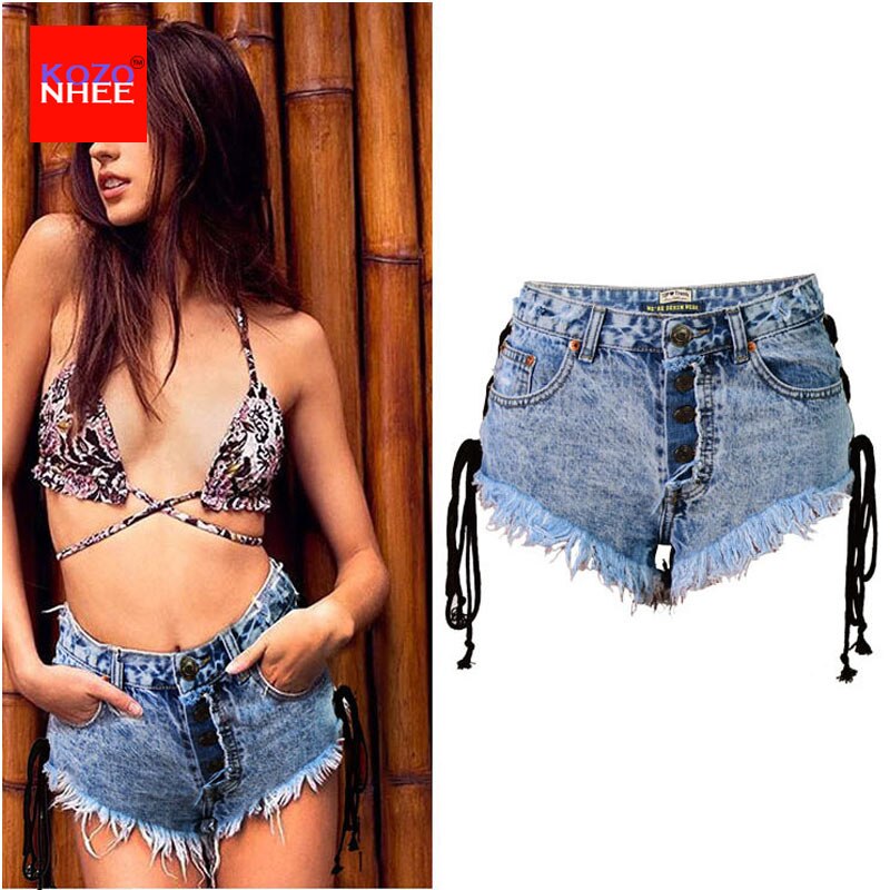 Womens Vintage Snowflake Inelastic Denim Shorts With high Waist Straps