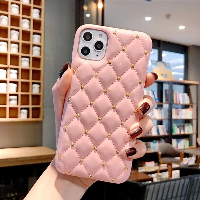 Luxury Brand Classic Lattice Square Soft Lambskin Leather Cover Phone Case for iphone