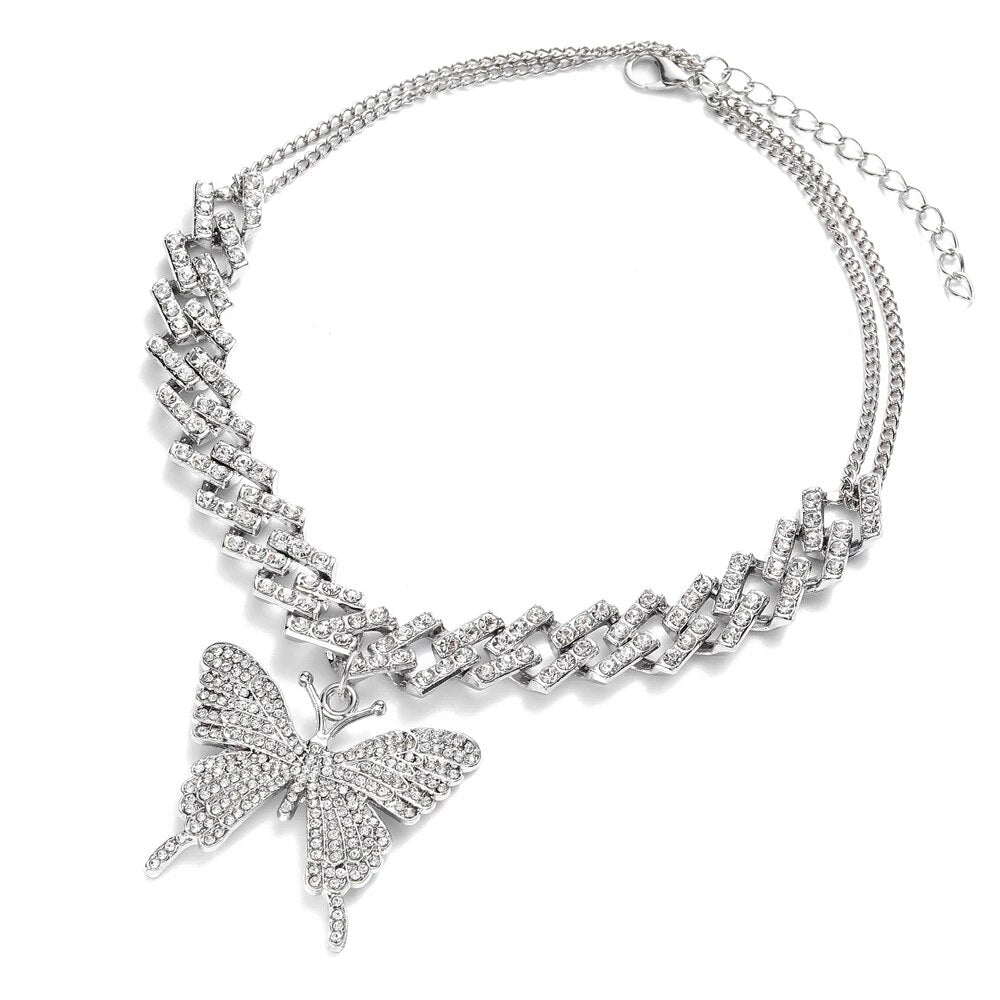 Big Butterfly Necklace For Women Cuban Link Chain