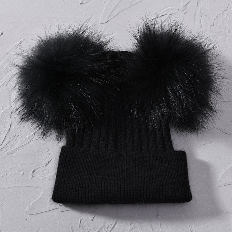 Double Fur Pompom Hat