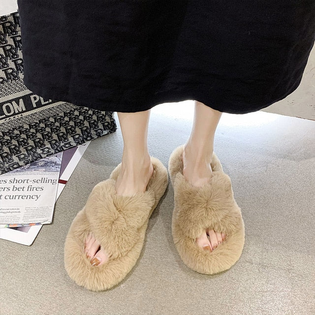 Indoor Women Furry open toe Slippers