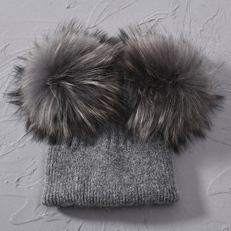 Double Fur Pompom Hat