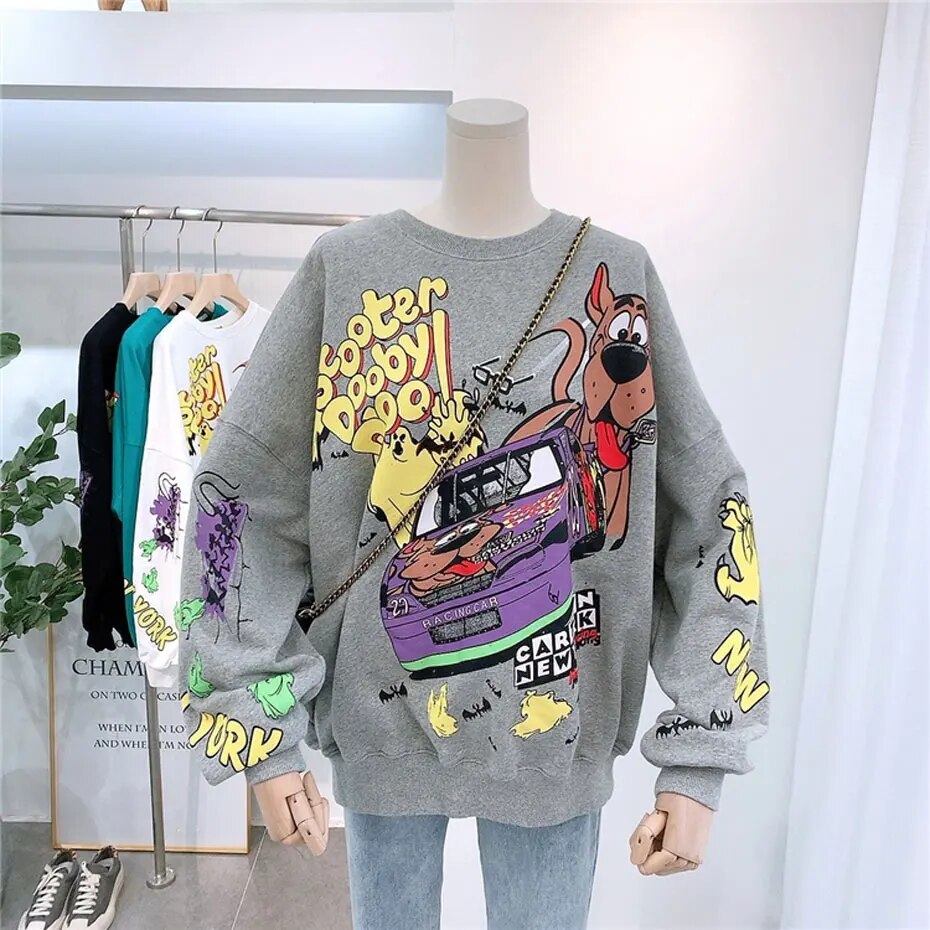 Womens Oversized Cartoon streetwear Graffiti Scooby Doo Sweaters